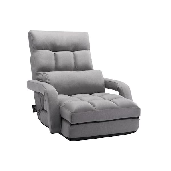 Floor Chair, Floor Gaming Chair with 5 Adjustable Position and Back Support, Folding Sofa Chair Armrest Plastic Gray