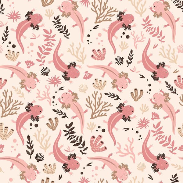 Axolotl Pink Underwater Garden Peel and Stick Wallpaper