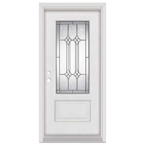Stanley Doors 32 in. x 80 in. Orleans Right-Hand Patina Finished Fiberglass Mahogany Woodgrain Prehung Front Door