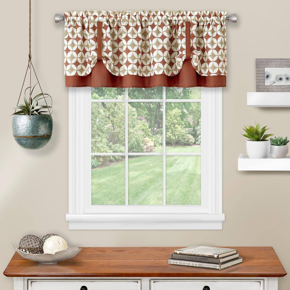 Spice and Tan Geometric Double Layer Rod Pocket Valance