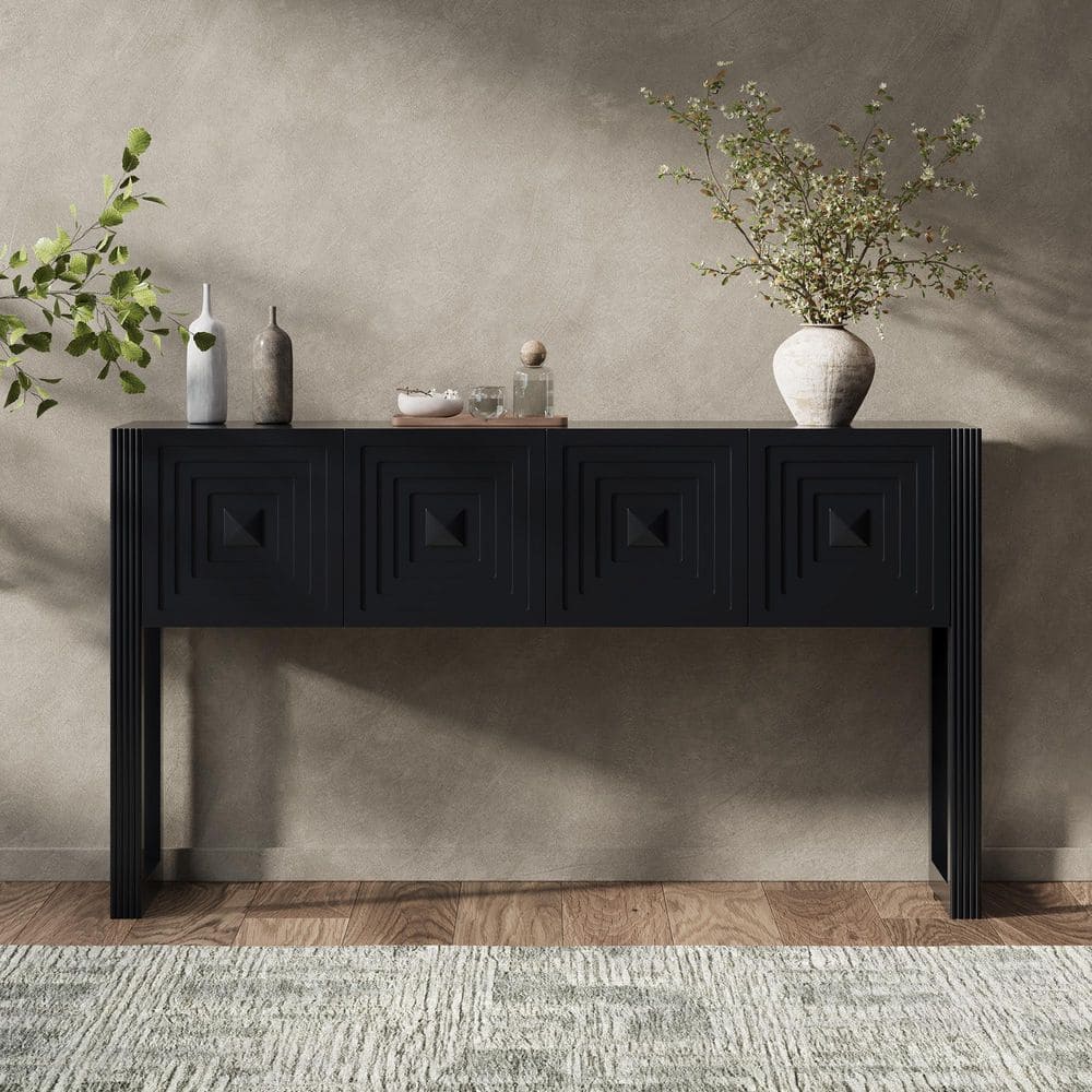 Harper & Bright Designs Geometric Carved 54.9 in. Black Standard ...