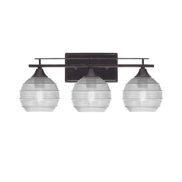 Unbranded Ontario 20.75 in. 3-Light Vanity Light Dark Granite Clear Ribbed Glass Shade