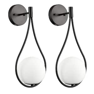 8 in. 1-Light Black Modern Wall Sconce with Standard Shade