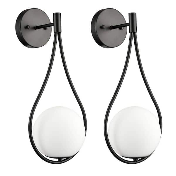 CLAXY 8 in. 1-Light Black Modern Wall Sconce with Standard Shade