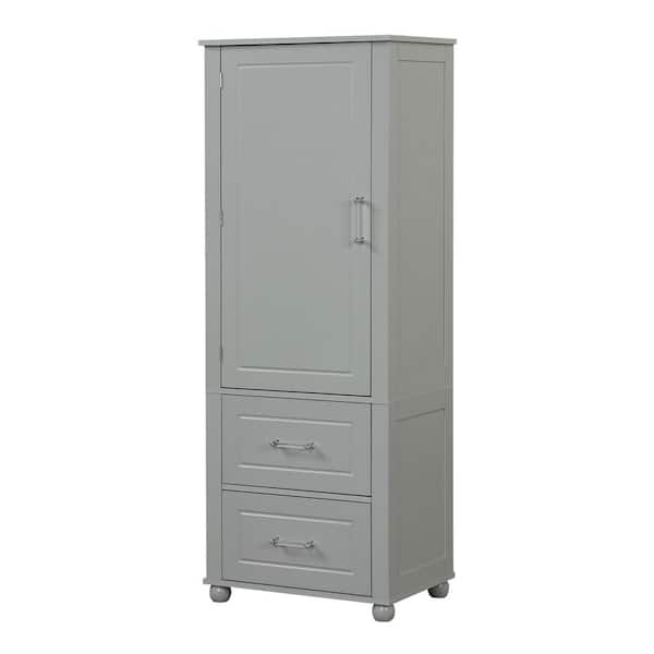 COWLOWN 23 in. W x 15.9 in. D x 61.4 in. H Gray Linen Cabinet with 2-Drawers, Adjustable Shelf, MDF Board, Painted Finish