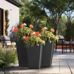 Modern 24.5in., 18.5in., 16in. High Large Tall Tapered Square Charcoal Black Outdoor Cement Planter Plant Pots Set of 3