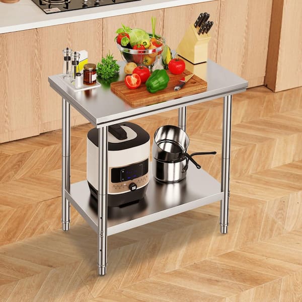 Stainless Steel Prep Table, 35 x 24 x 31 in., 700 lbs. Capacity, Heavy Duty 3-Level Adjustable Kitchen Prep Table