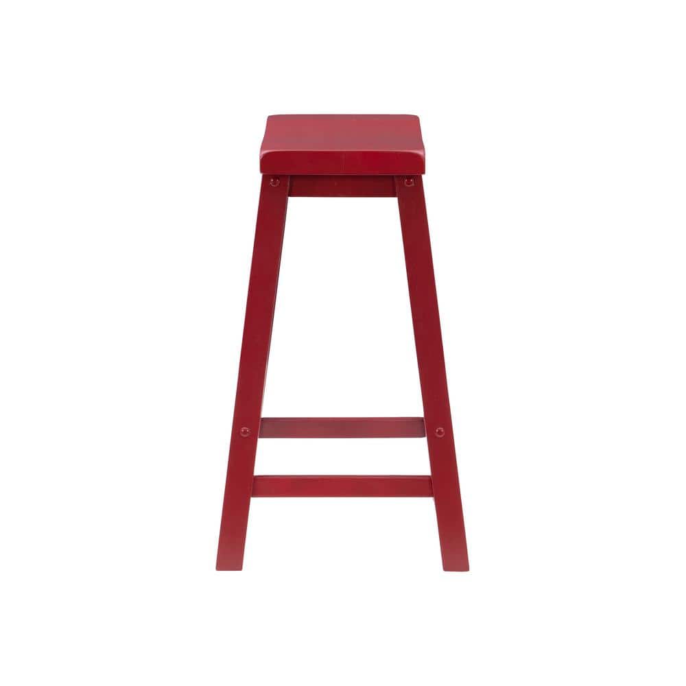 Crimson Red 24" Wooden Backless Saddle Counter Stool