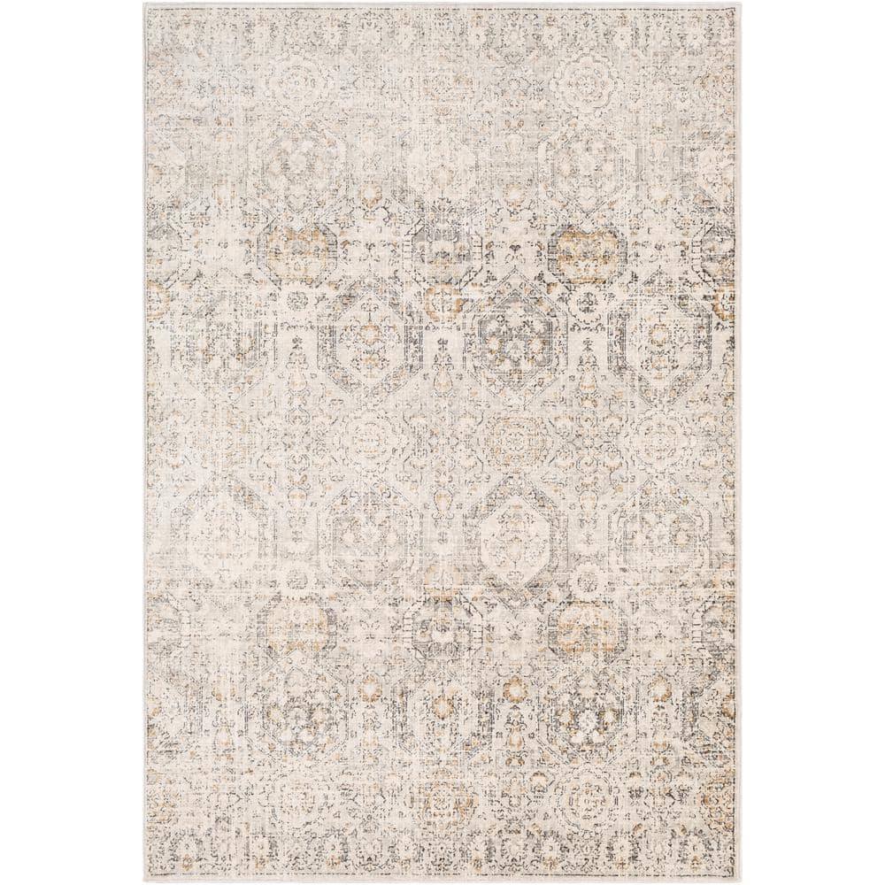Beige Rectangular Stain-Resistant Synthetic Area Rug, 9' x 7'