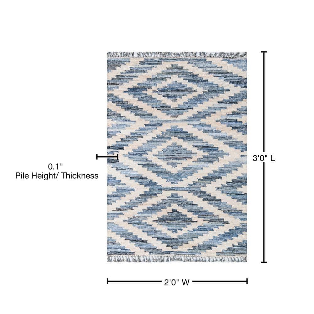 Handwoven Geometric Blue Cotton Area Rug 2' x 3'
