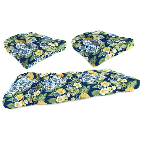Jordan Manufacturing 44 in. L x 18 in. W x 4 in. T Binessa Lapis Outdoor Rectangular Wicker Cushion Set with 1 Bench and 2 Seat Cushions