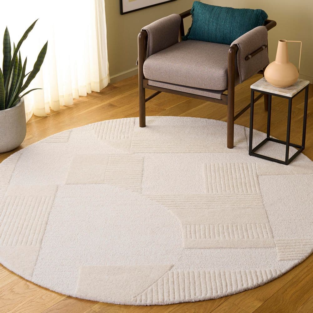 Harvest 6 ft. x 6 ft. Round Ivory Solid Color Striped Area Rug price history on PriceWatchPro