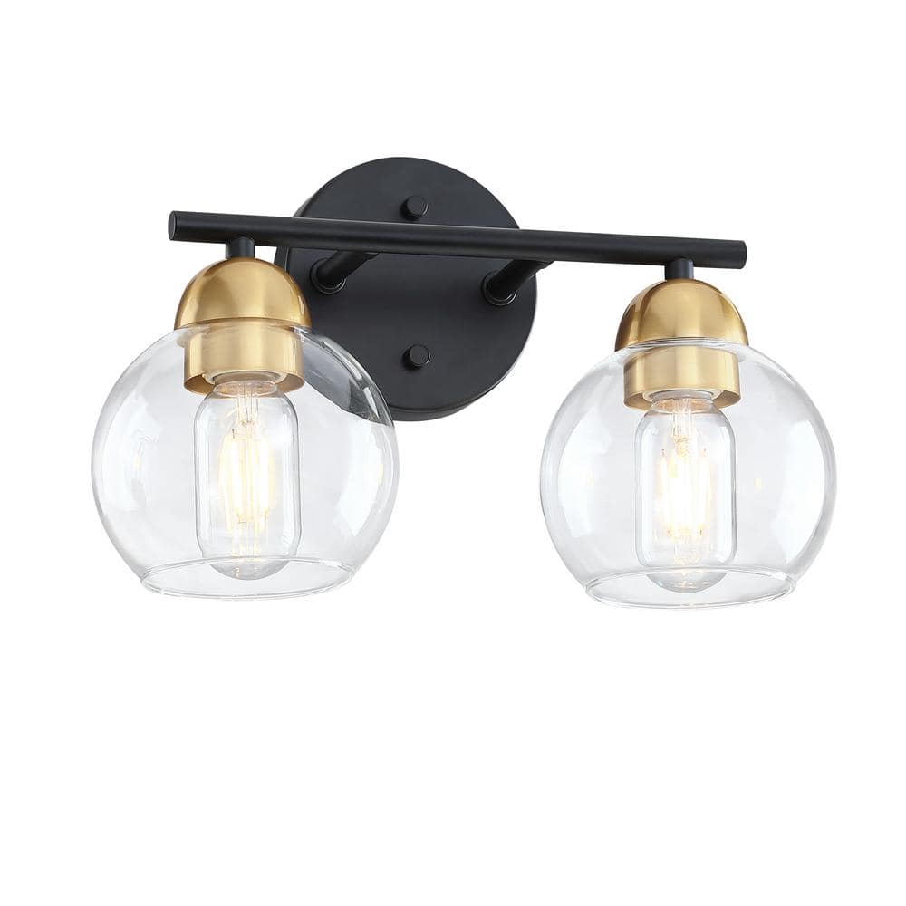 Pia Ricco 13 in. 2-Lights Black Vanity Light Fixture for Bathroom(no ...