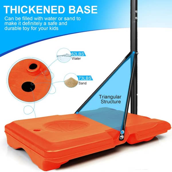 BTMWAY - Indoor & Outdoor Portable Mini Basketball Hoop and Goal System with Base & Wheels, 5.6-7 ft. Height Adjustable - Orange
