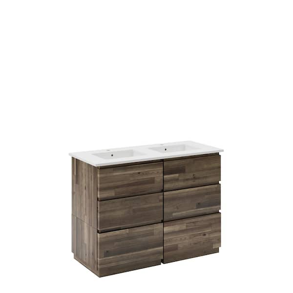 Fresca Formosa 48 in. Double Sink Freestanding Acacia Bath Vanity with White Quartz Top and Undermount Ceramic Sink