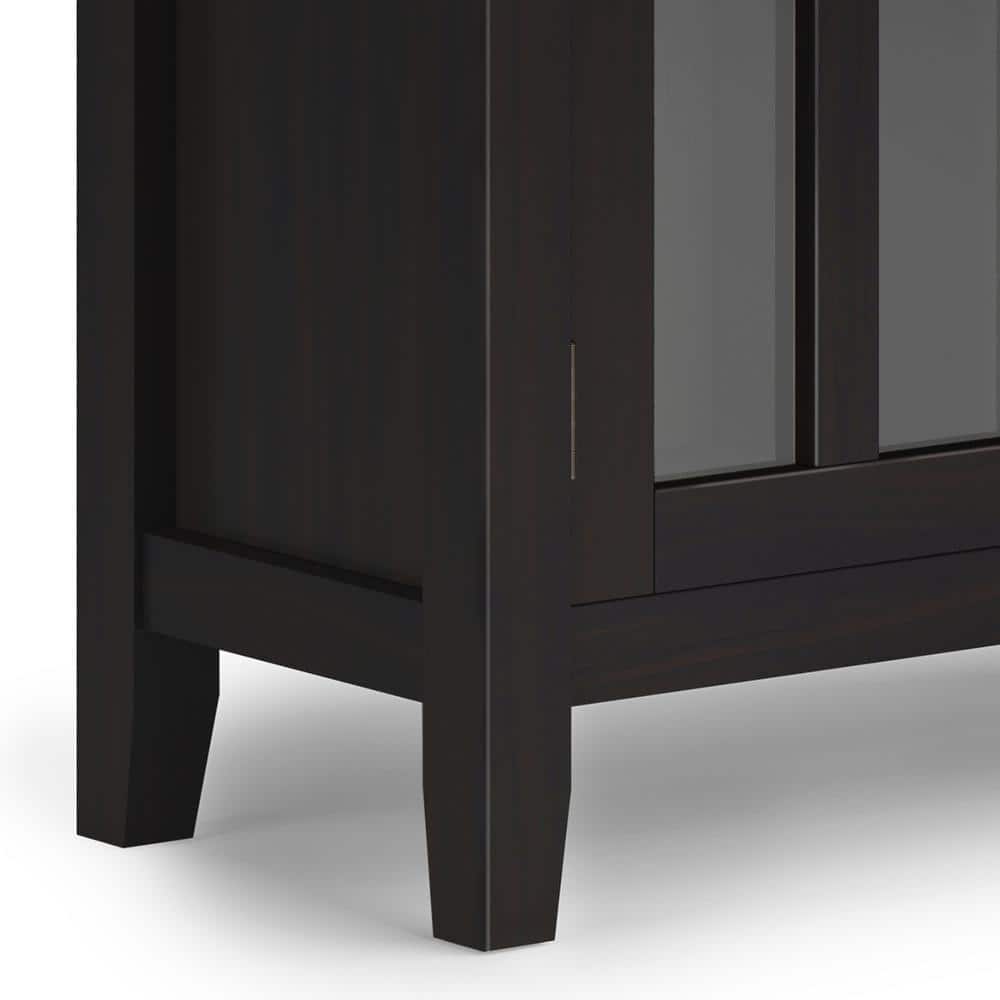 Hickory Brown Solid Wood Low Storage Cabinet with Glass Doors