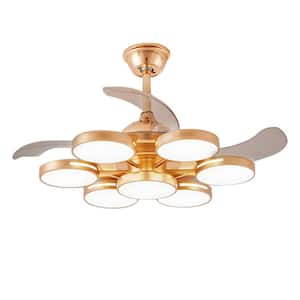 42 in. 6-Light Indoor Gold Ceiling Fan with Remote, Smart Integrated LED Retractable Ceiling Fan for Living Room