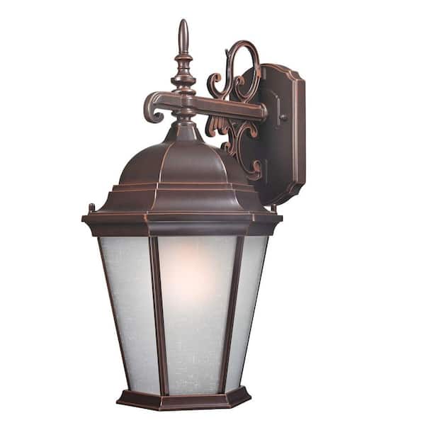 Design Traditional Wall-Mount 18 in. Outdoor Old Bronze Lantern with White Glass Shade