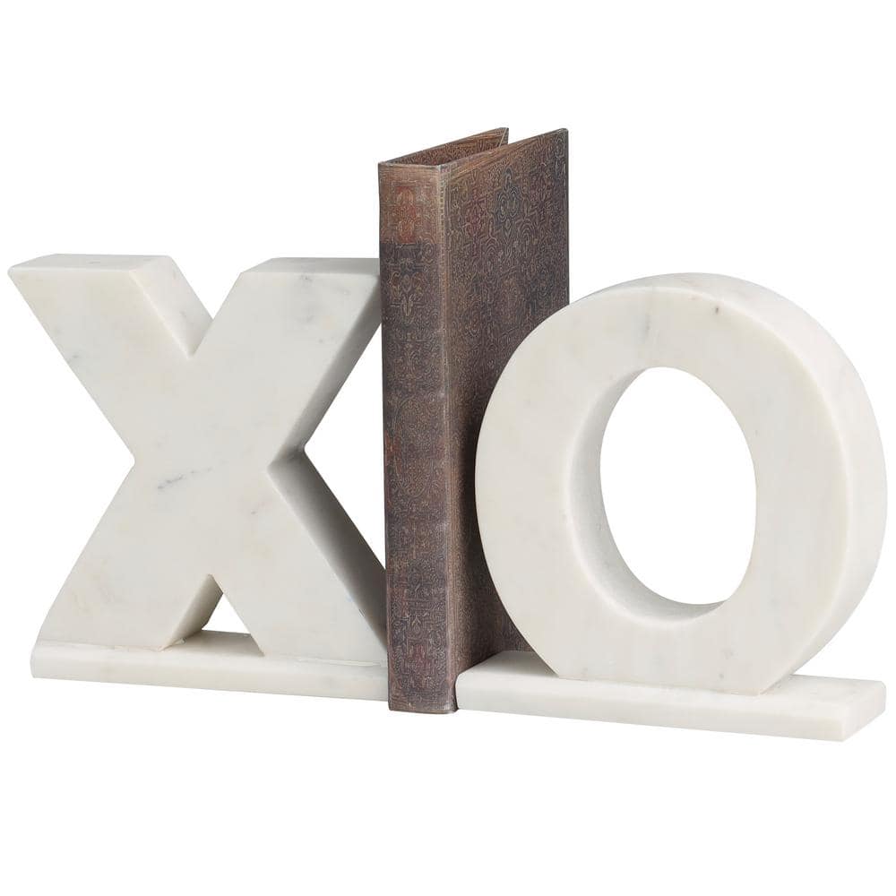 Litton Lane White Marble Sleek X And O Bookends Set Of 2 043816 The Home Depot