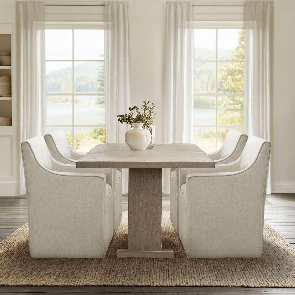 Cream Upholstered High Back Dining Arm Chair with Casters