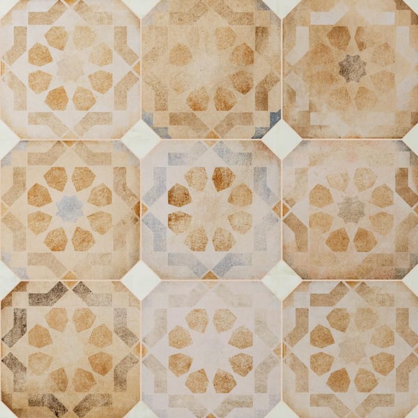Merola Tile Laverton Octagon Deco Multicolor with Taco Nieve 8 in. x 8 in. Porcelain Floor and Wall Tile (11.25 sq. ft./Case)