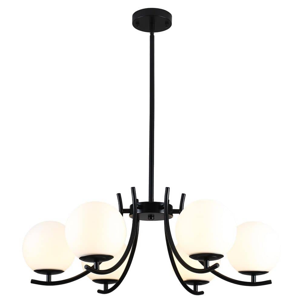 28.34 In. 6-Light Black Sputnik Chandelier Modern Farmhouse Pendant Light with Milk Glass Globe for Dining Living Room price history on PriceWatchPro