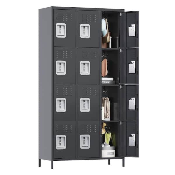 Freestanding Cabinet 72 in. H x 35.43 in. W x 15.75 in. D Steel Locker with 12-Lockable Doors in Dark Gray