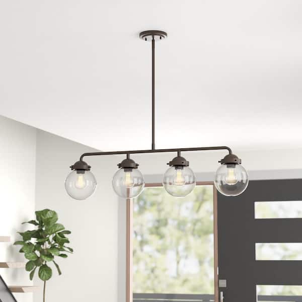 Knoll 4-Light Oil Rubbed Bronze Retro Linear Chandelier for Kitchen Islands with No Bulbs Included