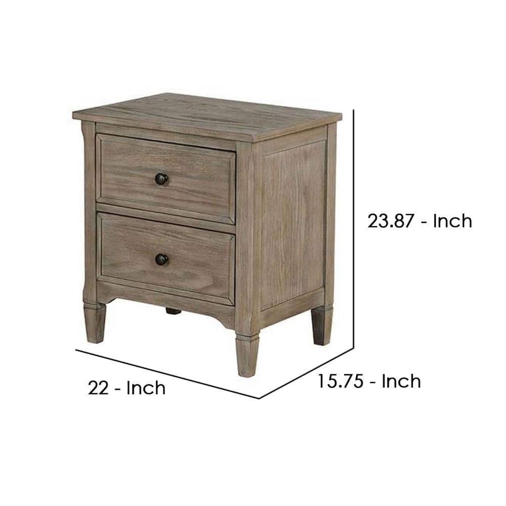 Transitional Rustic Wire-Brushed Gray Wooden 2-Drawer Nightstand