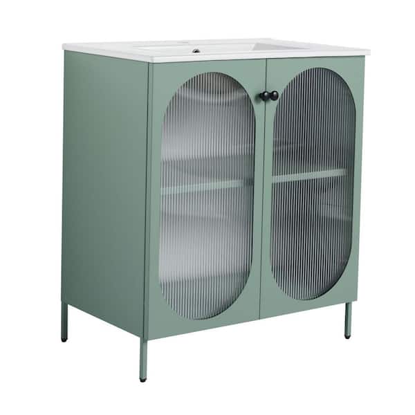 Miscool Anky 30 in. W x 18.3 in. D x 34.25 in. H Single Sink Bath Vanity in Mint Green with White Ceramic Top