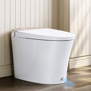 Elongated Smart Bidet Toilet in White with Rose Gold Backlid, Buid-in Tank, Foot Kick Flush, Rear/Front Wash, Remote