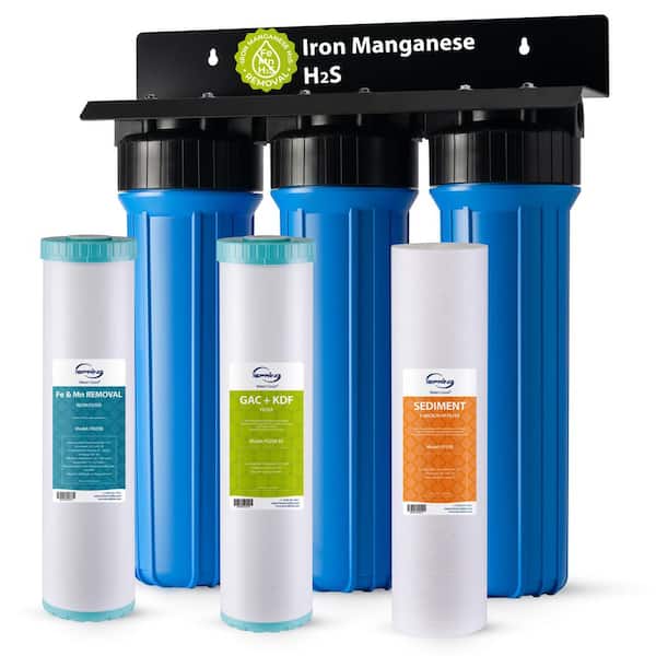 3-Stage Whole House Water Filter System, Sediment, Iron, Hydrogen Sulfide, PFAS, Lead, Chlorine, Chloramine, Manganese