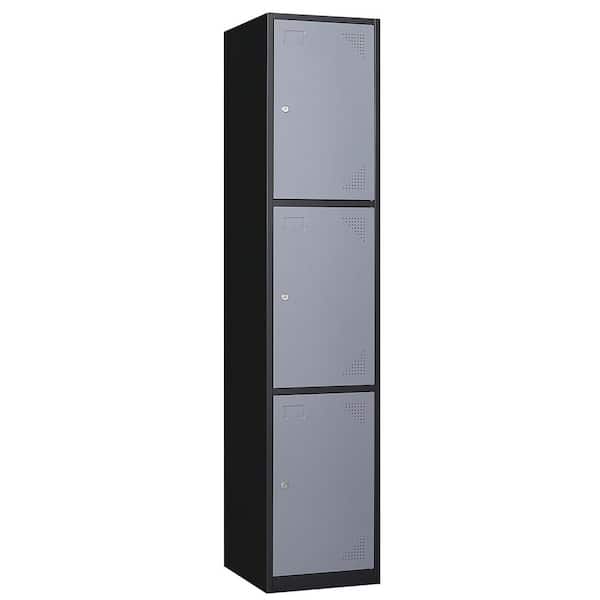 LISSIMO 3-Tier Metal Locker for Gym, School, Office, Storage Locker Cabinets with 3 Doors in Black&Grey for Employees