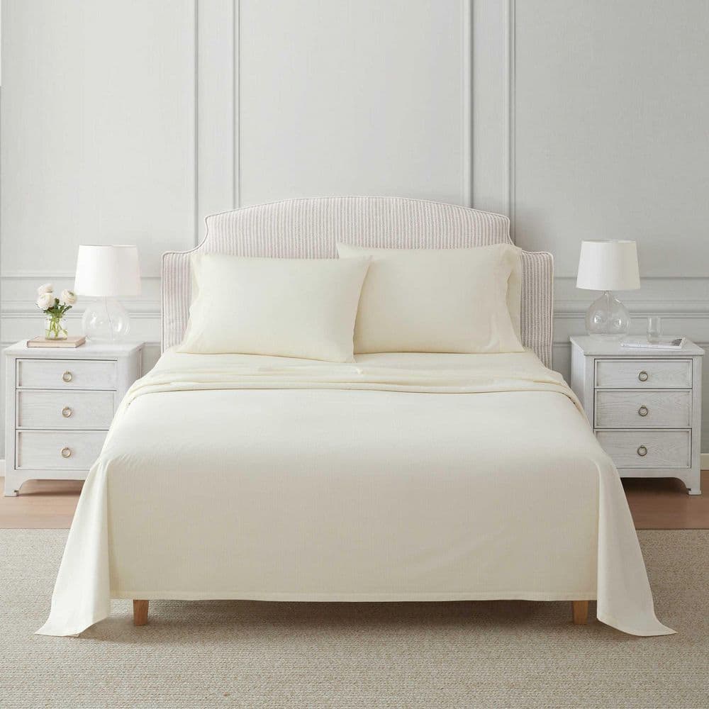 MS Stripe 4-Piece White/Buttercup Yellow Cotton Percale Full Sheet Set price history on PriceWatchPro