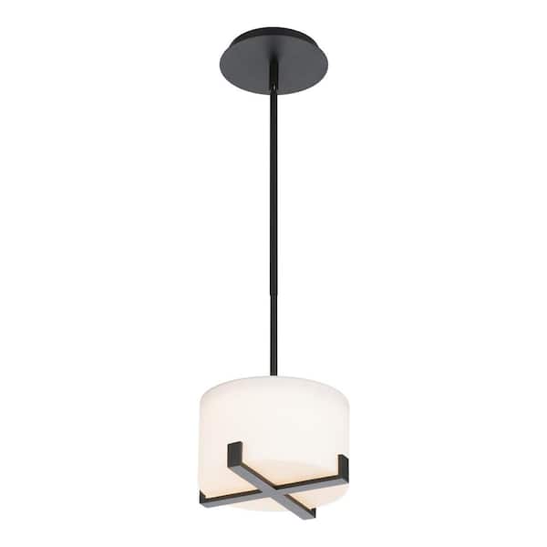 Laurel 15 Watt 1-Light Black Downlight Integrated LED Pendant Light with Opal Glass Diffuser