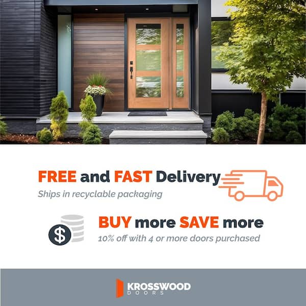 BRIGHTON Modern 36 in. x 79 in. 3-Lite Universal/Reversible Clear Glass Unfinished Fiberglass Front Door Slab