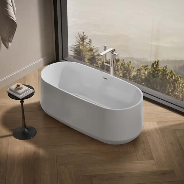 Ceric 60 in. x 30 in. Soaking Bathtub with Center Drain in White