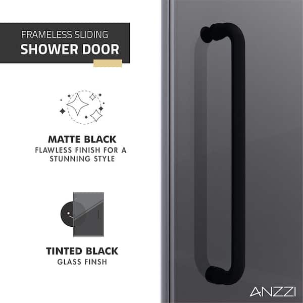 ANZZI 76 x 60 inch Semi-Frameless Shower Door in Brushed Nickel, Longboat  Water Repellent Glass Shower Door with Seal Strip Parts and Handle, Easy