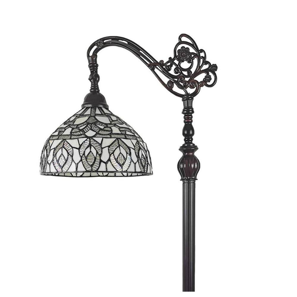 Bronze Arc 62" Floor Lamp with Adjustable Stained Glass Shade