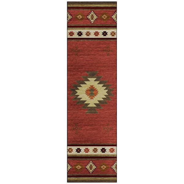 Sonora Red 2 ft. 3 in. x 7 ft. 6 in. Geometric Indoor/Outdoor Area Rug