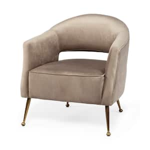 Giles Taupe Velvet Wrap Brass Metal Base Accent Chair