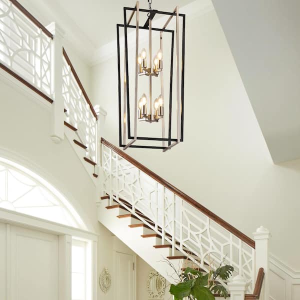 8-Light Modern Chandelier Semi Flush Mount Ceiling Light Fixture in silver for Dining Room Hallway Entryway Bedroom