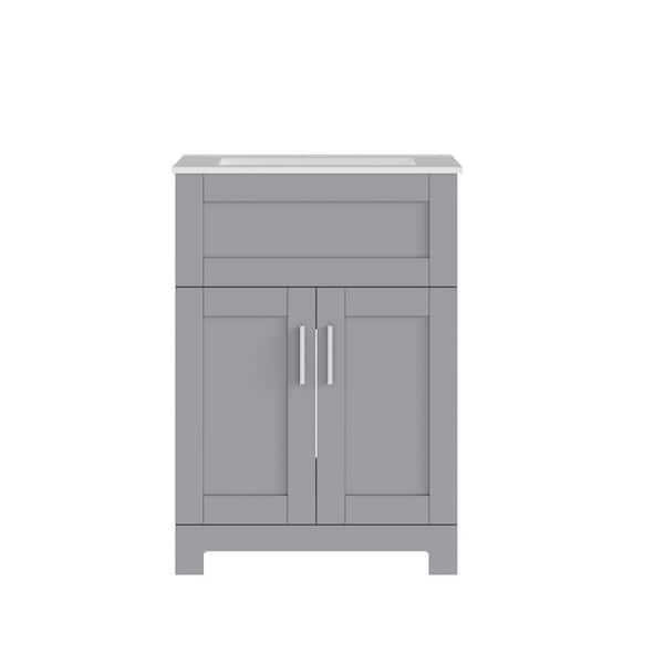 Unbranded 24 in. W x 18 in. D x 34 in. H Freestanding Bath Vanity in Gray with White Ceramic Top