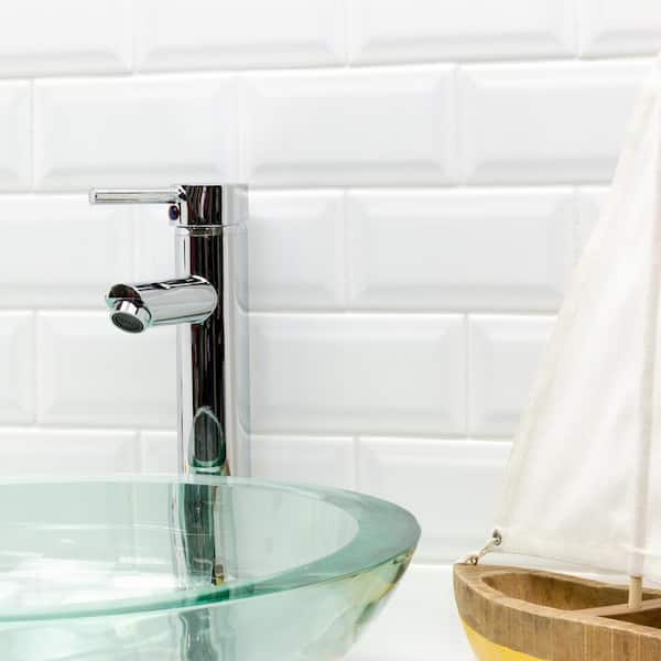 Essential White Beveled 3 in. x 6 in. x 6mm Polished Ceramic Subway Wall Tile (10.76 sq. ft./case)