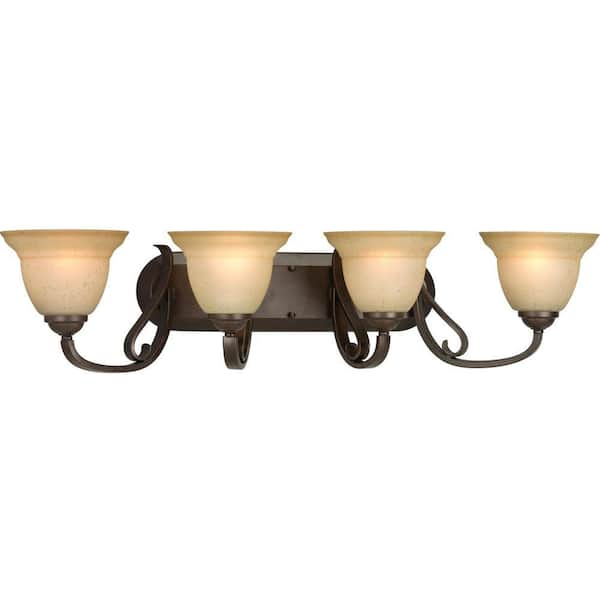 Torino 4-Light Forged Bronze Bathroom Vanity Light with Glass Shades