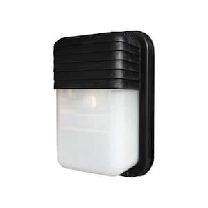 Mesa 10 in. 1-Light Black Rectangular Bulkhead Outdoor Wall Light Fixture with Ribbed Acrylic Shade