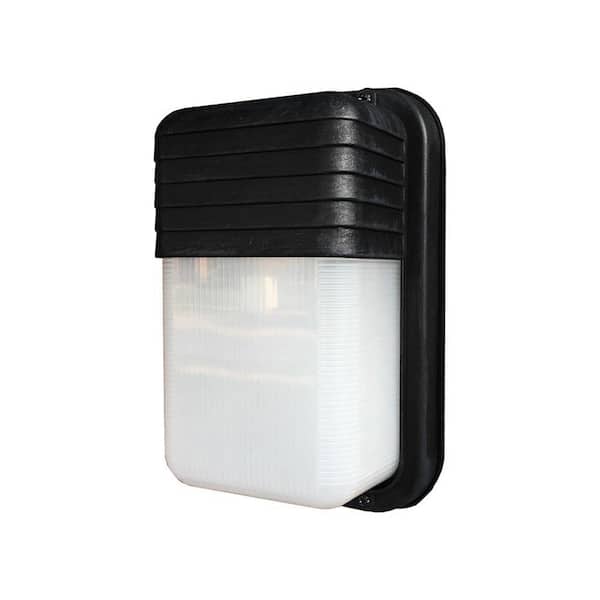 Bel Air Lighting Mesa 10 in. 1-Light Black Rectangular Bulkhead Outdoor Wall Light Fixture with Ribbed Acrylic Shade