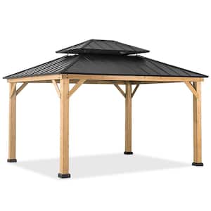 Coast shade 13 ft. x 15 ft. Outdoor Wood Gazebo Steel Hardtop Roof for Patio, Garden, Backyard, Lawn and Deck