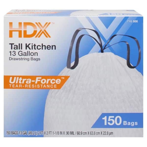 HDX HDX 13 Gal. FLEX White Drawstring Kitchen Trash Bags (150 Count