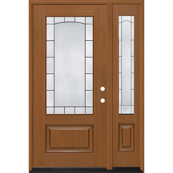 Regency 51 in.x 80 in. 3/4L Empire Decorative Glass LHIS AtmnWht Mahogany Fiberglass Prehung Front Door w/12in.-SL4-9/16